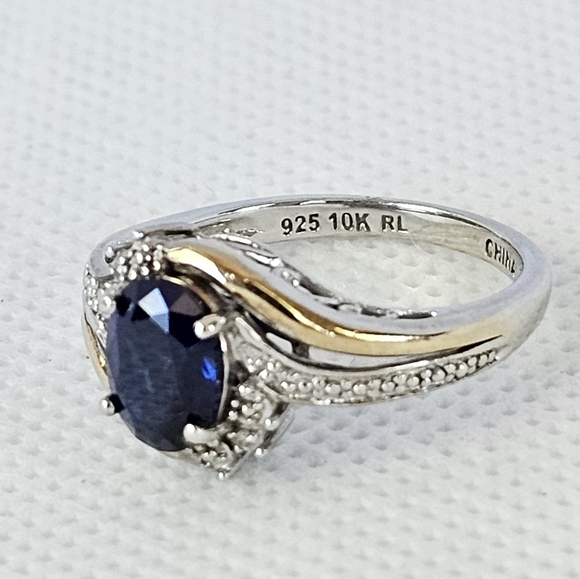 Vintage Genuine Blue Sapphire Ring in Sterling Silver & 10k Gold! Size 7 - Picture 7 of 8